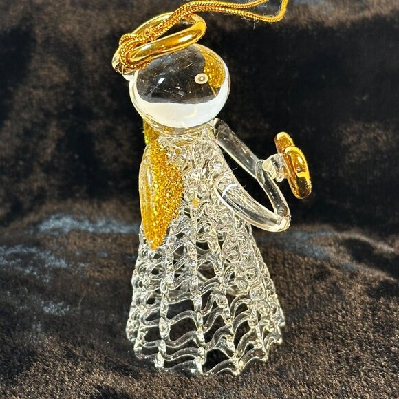 2002 Avon Spun Glass Angel Ornament With Gold Heart, Wings & Halo - Picture 2 of 4